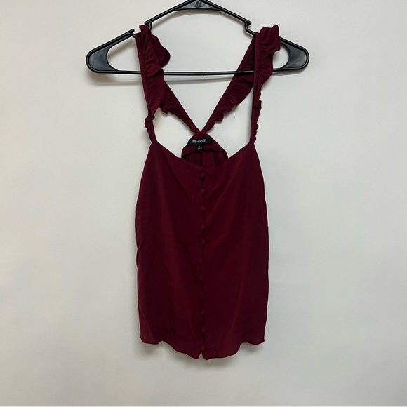 Madewell Ruffle Strap Cami Crop Top Red Burgundy Button Front Blouse Shirt 0 - Picture 4 of 9